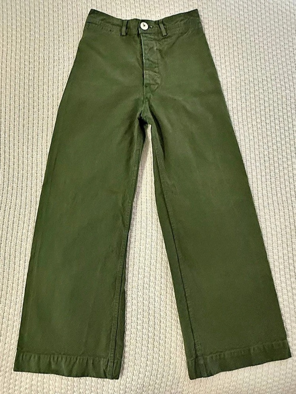 Jesse Kamm Sailor Pant Wide Leg Cotton Pants in Olive Green Cotton Fine Canvas H